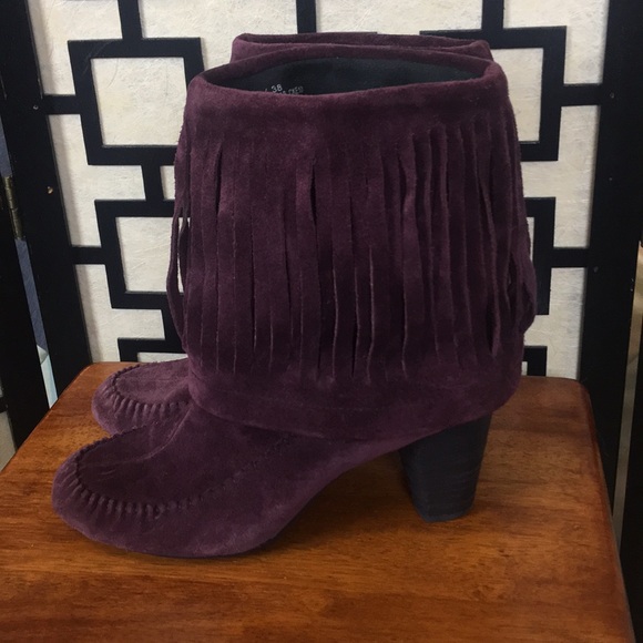 Born Shoes - Born Eggplant purple fringe boots